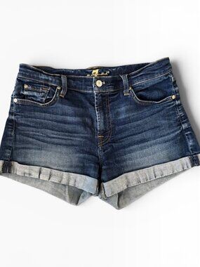 7 For All Mankind Cuffed Jean Shorts-27-Dark Blue